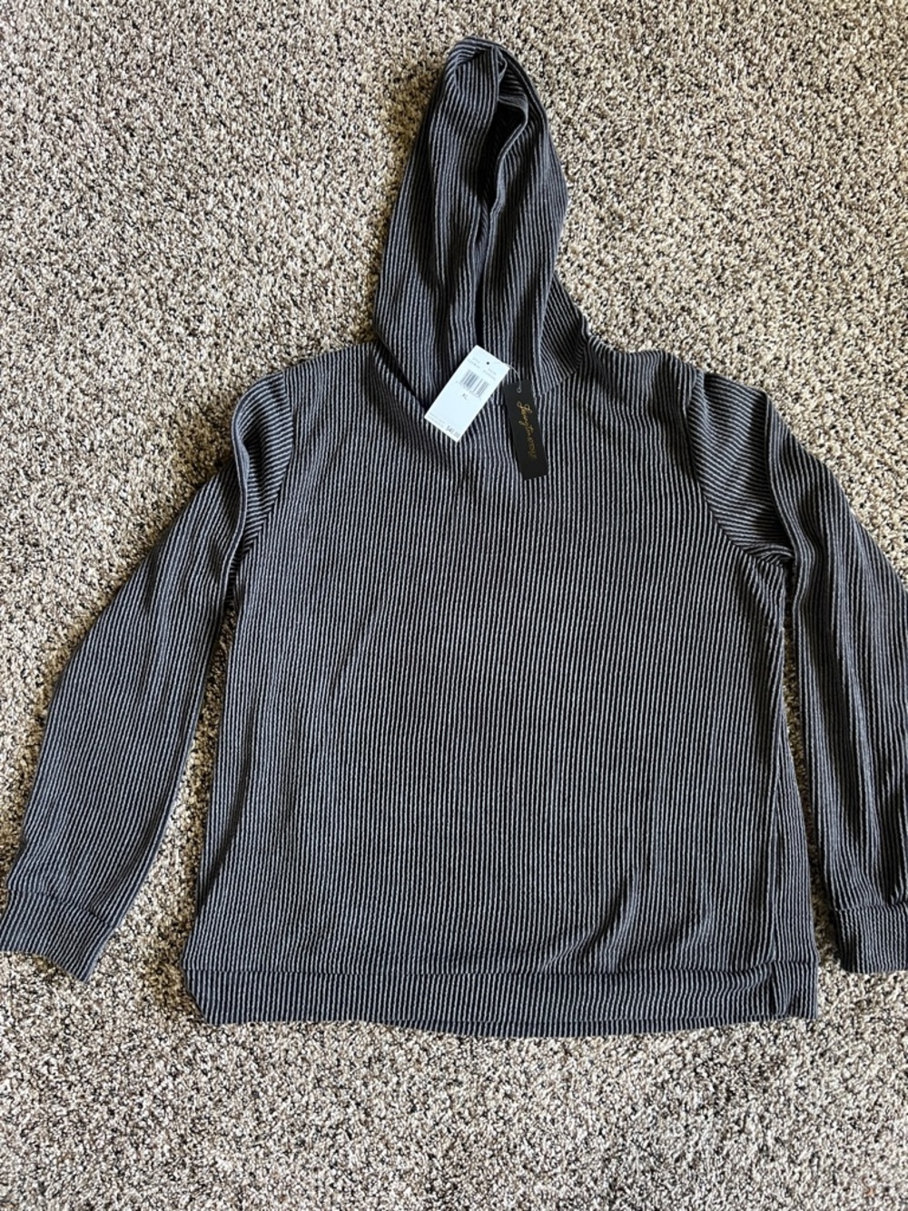 Lexington Avenue Women's Hooded Ribbed Knit Sweater - Black & Gray